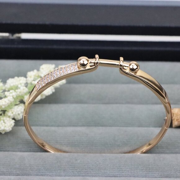 Rose Gold Bangle with Ball-End Design and Crystal Pavé Accent, XPBL0566 - Picture 12 of 12